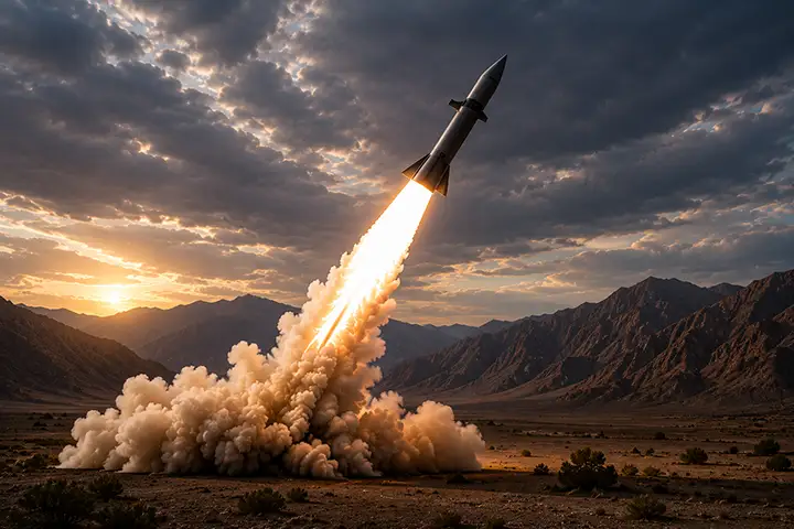 Missile launch representing composite pressure vessel and rocket motor casing applications