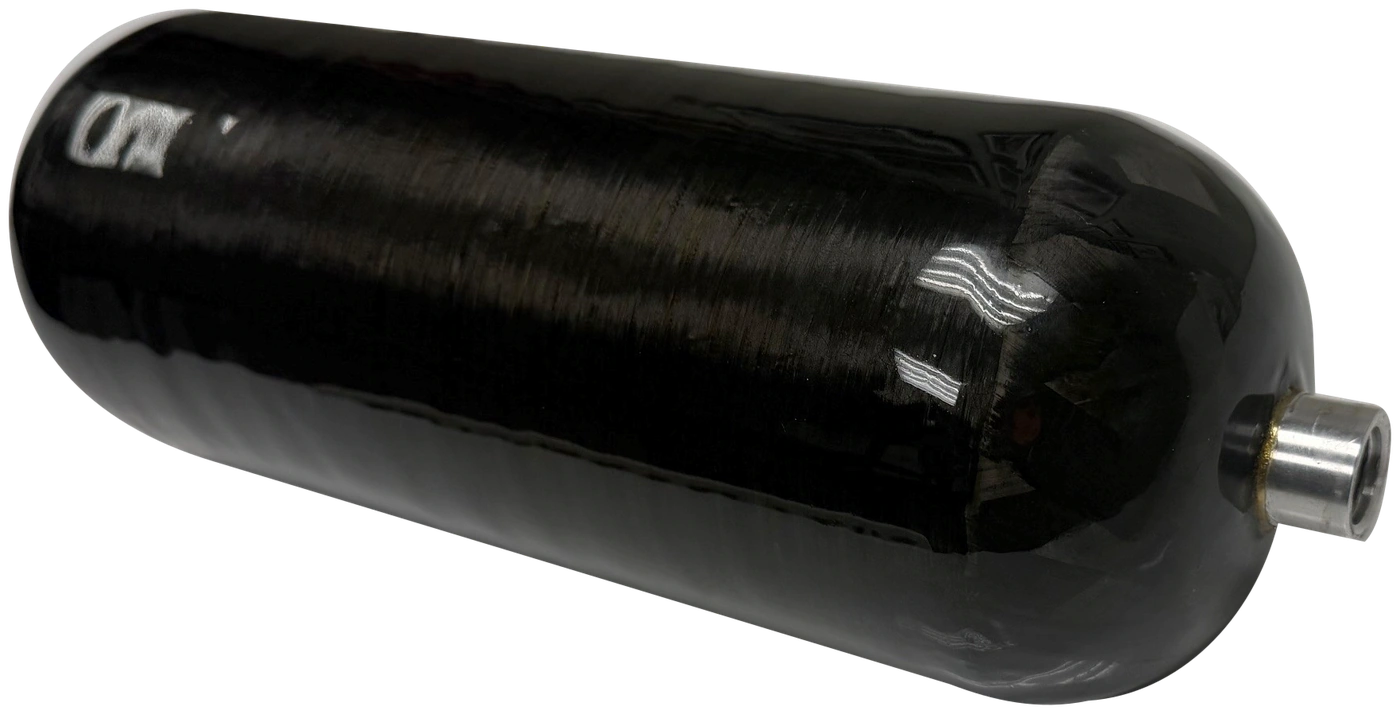 Scout compact black composite pressure vessel with its original metal port and winding surface.