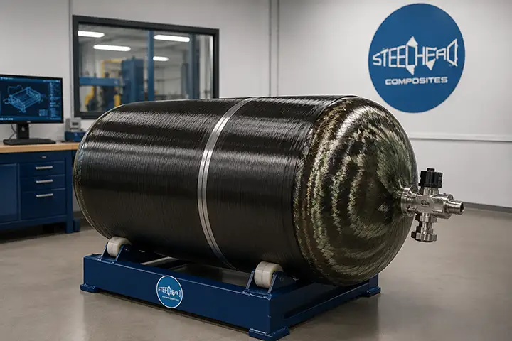 Composite pressure vessel undergoing aerospace development and qualification testing