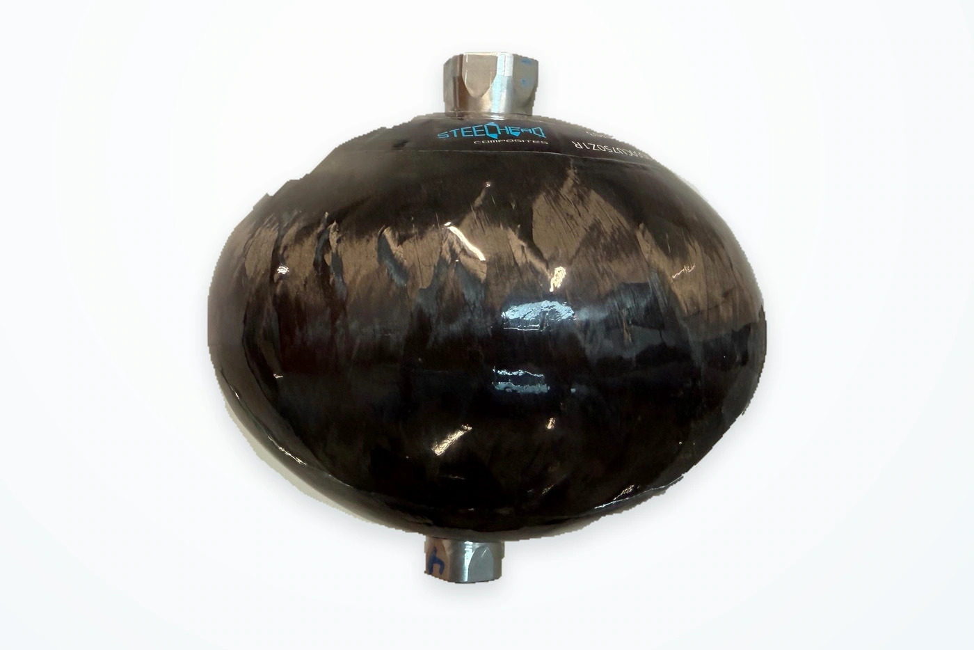 Command MicroForce 1 L composite accumulator with opposed ports and its original Steelhead label.