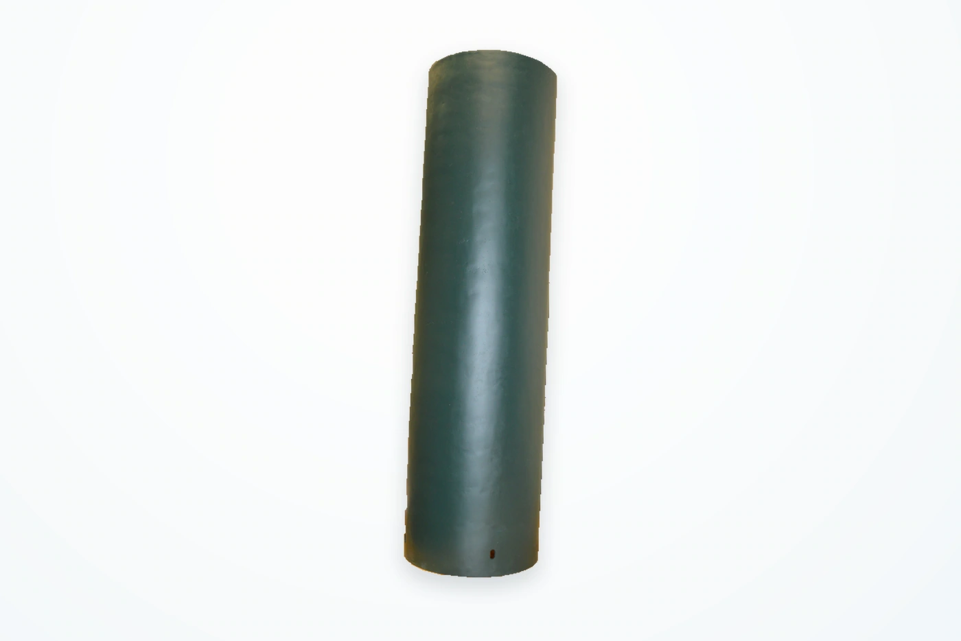 Steelhead composite rocket motor casing and tube, with the original green-gray surface and machined opening near its base.