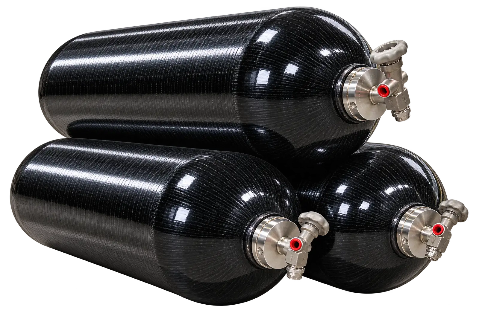 Multiple Reliance Pathfinder composite pressure vessels installed vertically in a storage system
