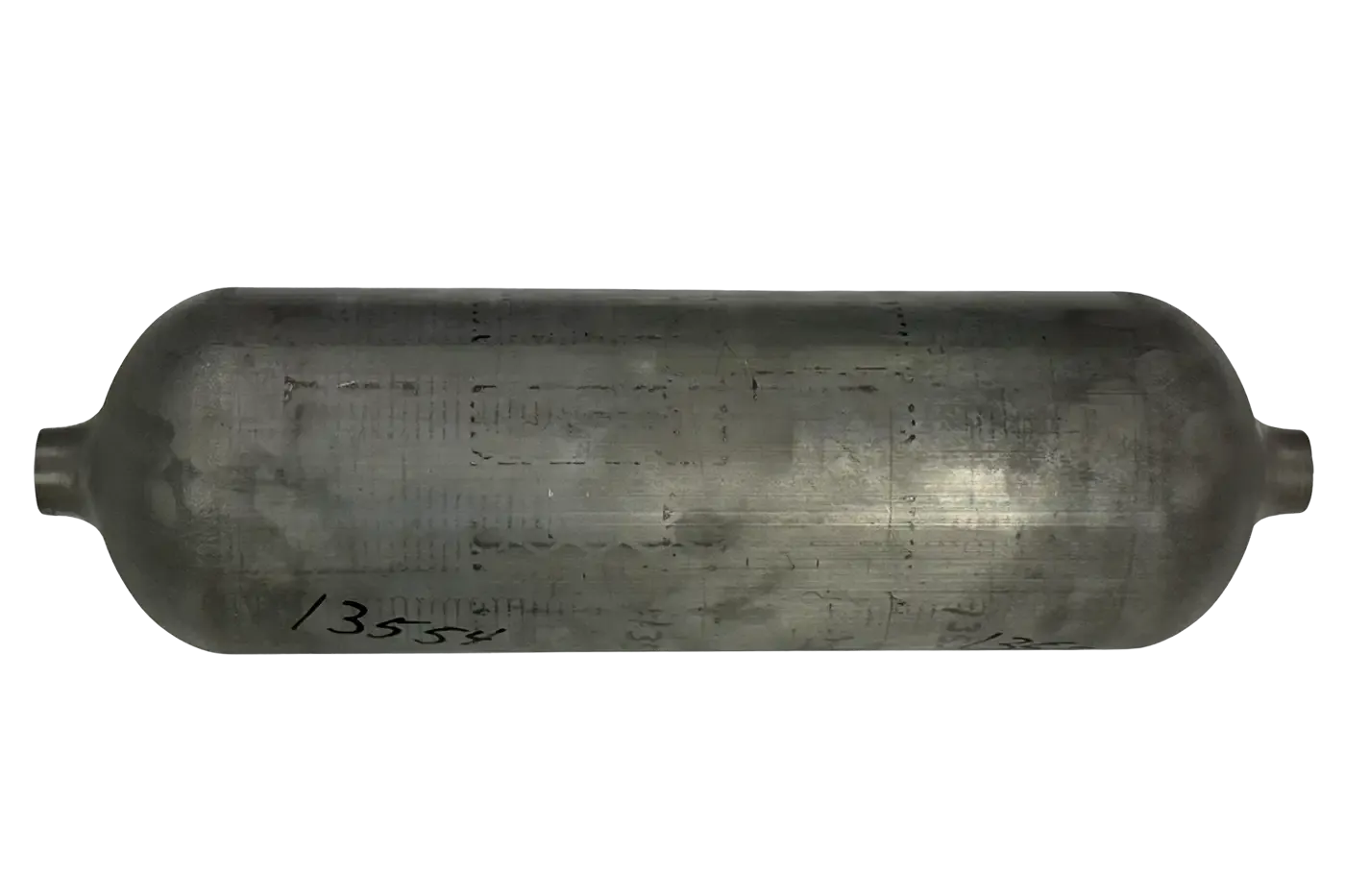 Aluminum Fiber Translation liner for STEB testing and fiber evaluation, shown with a raw metallic surface and dual-port design for small pressure vessel applications.