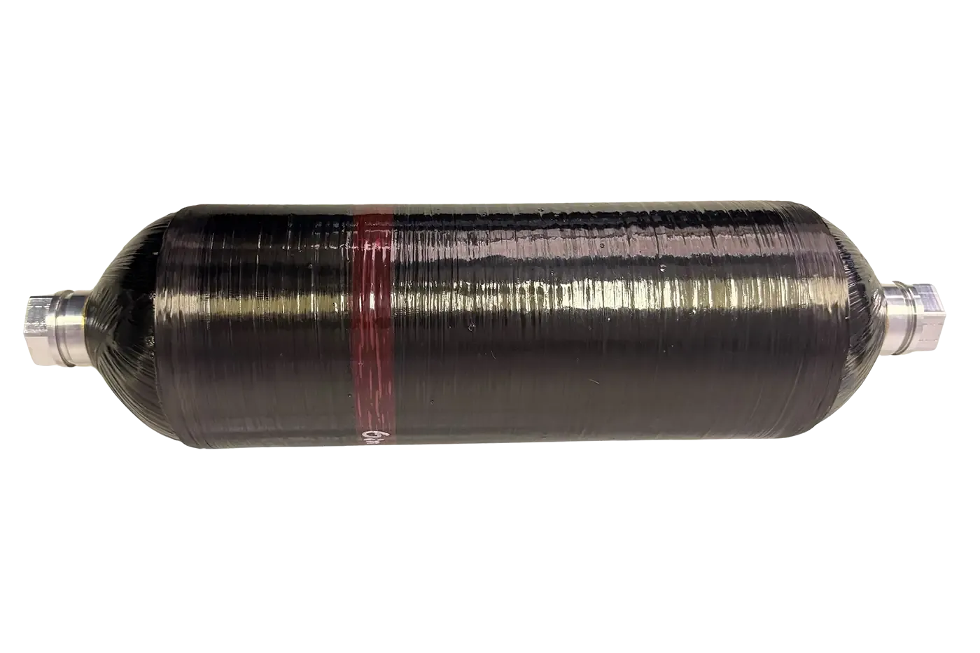 Type III Custom Space, Rocket or Defense gas and hydrogen cylinder featuring carbon fiber overwrap and dual ports for high-pressure aerospace and defense applications.